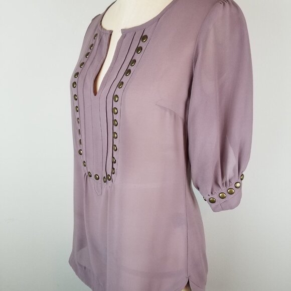 Angie Mauve Chiffon Military Style Button Embellished Blouse * Ladies Size Small - Picture 3 of 7